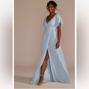 David’s Bridal Flutter Sleeve Georgette Wrap Gown Dress Full Length Dusty F20039